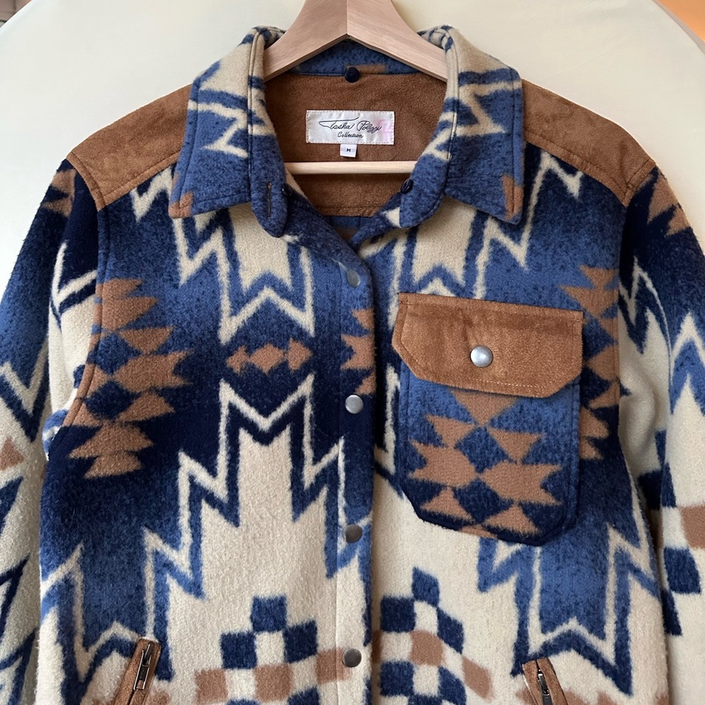 Tasha Polizzi Mountain Blue Western Jacket – Geometric Print, M (No Fur Collar) - Picture 4 of 7
